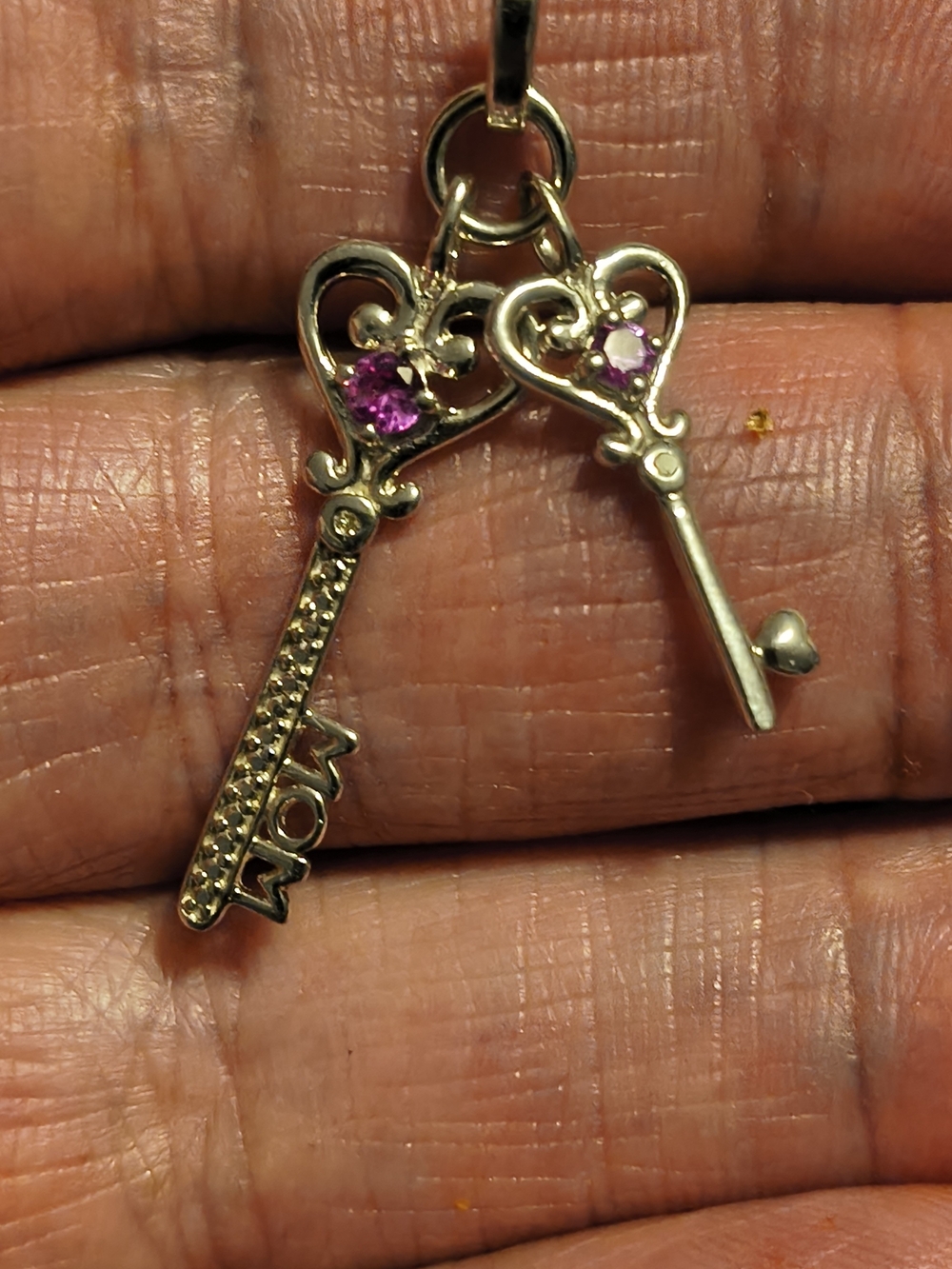Sterling Silver Pink Sapphire And Diamond Skeleton Keys Pendant Signed